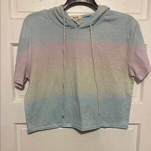 Marci Pastel Ombre Hoodie Crop Tee Sz. Large